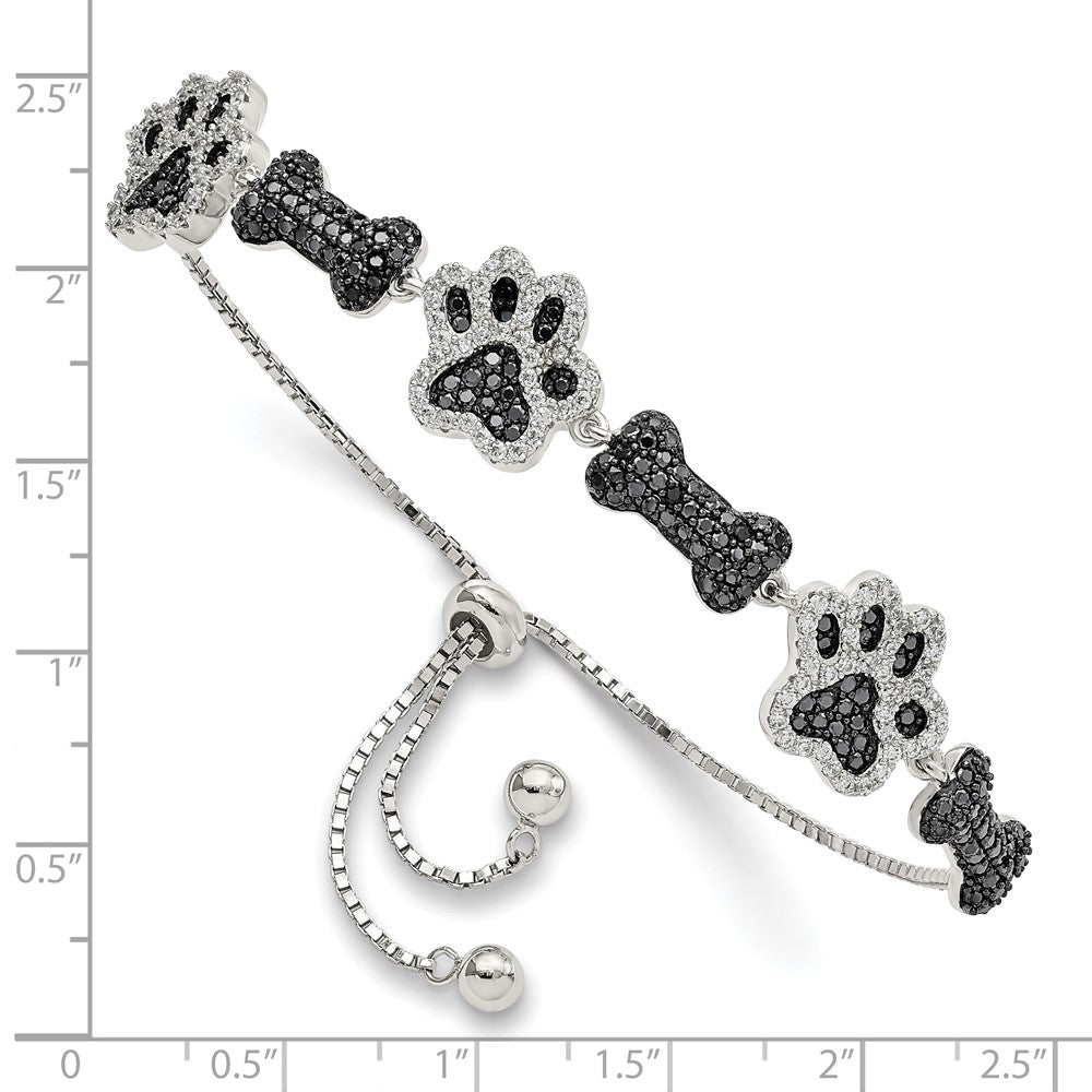 FJC Finejewelers 925 Sterling Silver Box Rhodium Plated CZ Paw Print and Dog Bone Adjustable Bracelet