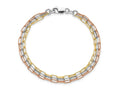 FJC Finejewelers 925 Sterling Silver Rose and Yellow-tone Paper-clip Link 3-strand Bracelet 7.5 Inches x 2.49 mm
