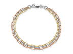 FJC Finejewelers 925 Sterling Silver Rose and Yellow-tone Paper-clip Link 3-strand Bracelet 7.5 Inches x 2.49 mm