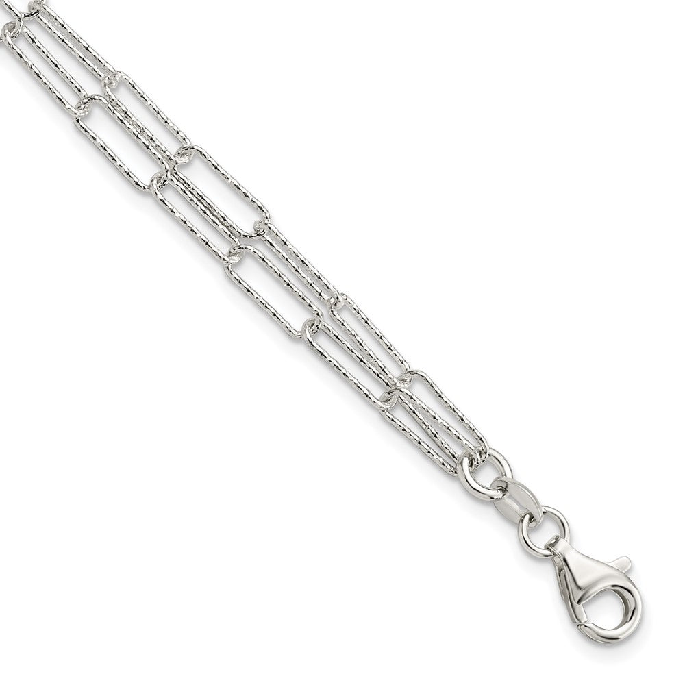 FJC Finejewelers 925 Sterling Silver  Two Bright Cut Fancy Link with 1 in ext Bracelet 7 Inches x 3.19 mm