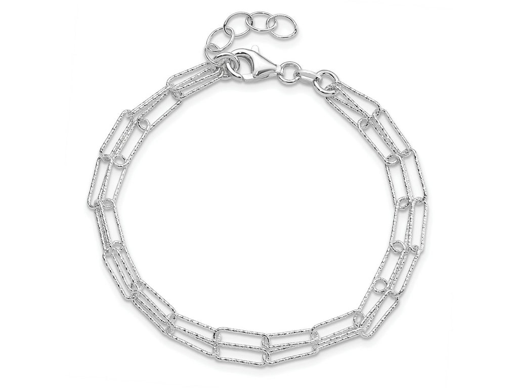 FJC Finejewelers 925 Sterling Silver  Two Bright Cut Fancy Link with 1 in ext Bracelet 7 Inches x 3.19 mm