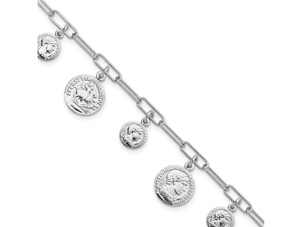 FJC Finejewelers 925 Sterling Silver Fancy Polished Coin Charm with 1in ext. Bracelet 6.75 Inches x 12 mm