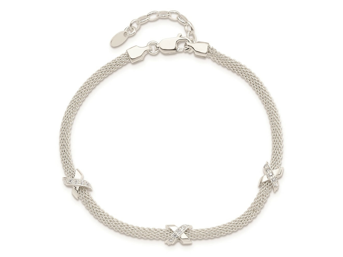FJC Finejewelers 925 Sterling Silver Fancy  Polished CZ XS with 1 in ext Bracelet 7.25 Inches x 5.34 mm