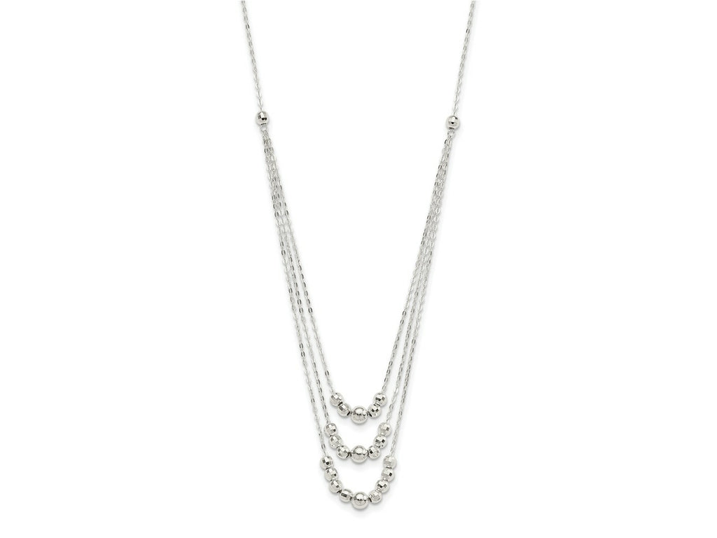 FJC Finejewelers 925 Sterling Silver Bright Cut Fancy Polished 3-Strand Beaded Necklace 16 Inches x 4 mm