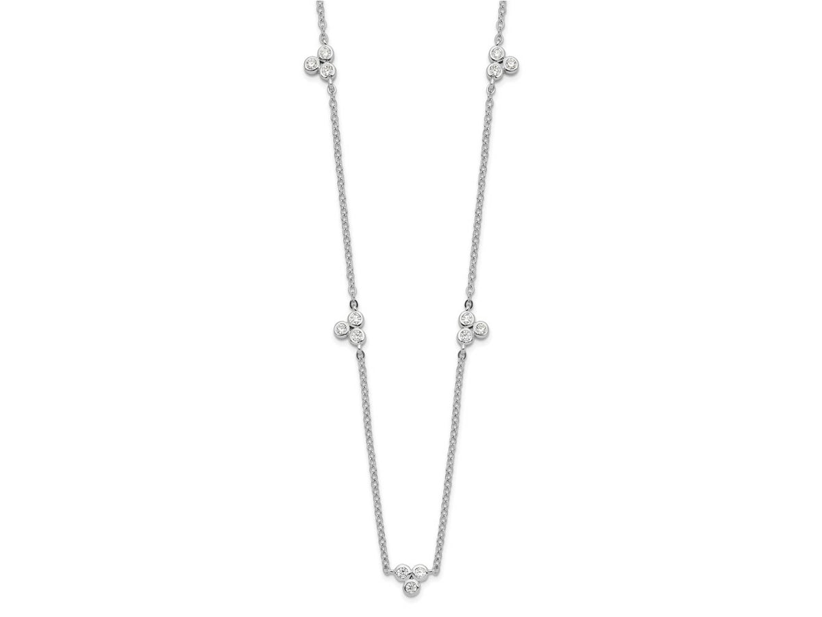 FJC Finejewelers 925 Sterling Silver Fancy  Polished CZ 5 Stations Necklace 18 Inches x 4 mm