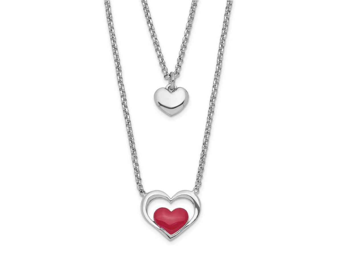 FJC Finejewelers 925 Sterling Silver ate Enamel Heart 2-Strand with 1in Ext Necklace 16 Inches x 11 mm