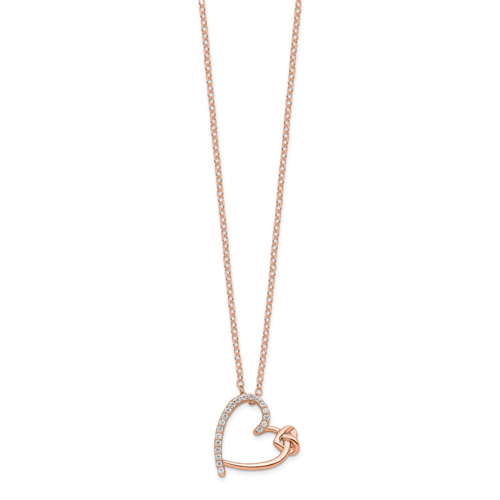 FJC Finejewelers 925 Sterling Silver Polished Rose-tone CZ Heart 18in Necklace 18 Inches x 12 mm