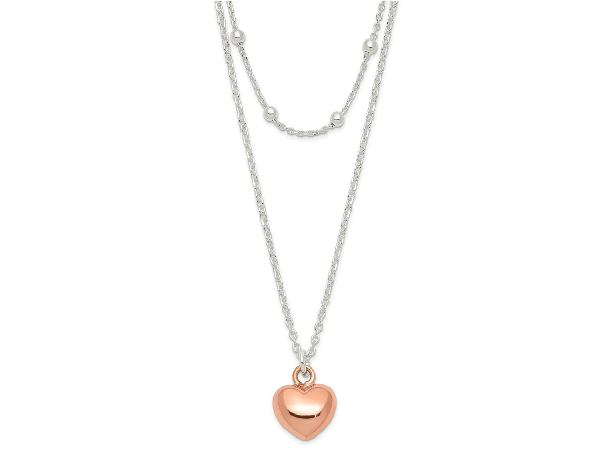 FJC Finejewelers 925 Sterling Silver and Rose-tone Beaded Heart Adjustable Necklace 17 Inches x 11 mm