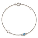 FJC Finejewelers 925 Sterling Silver  CZ Enamel Cross with Eye 6.5in with 1in ext Bracelet 7.5 Inches x 5.6 mm