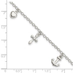 FJC Finejewelers 925 Sterling Silver Cross, Anchor, Heart Bracelet 7.5 Inches x 9 mm
