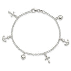 FJC Finejewelers 925 Sterling Silver Cross, Anchor, Heart Bracelet 7.5 Inches x 9 mm