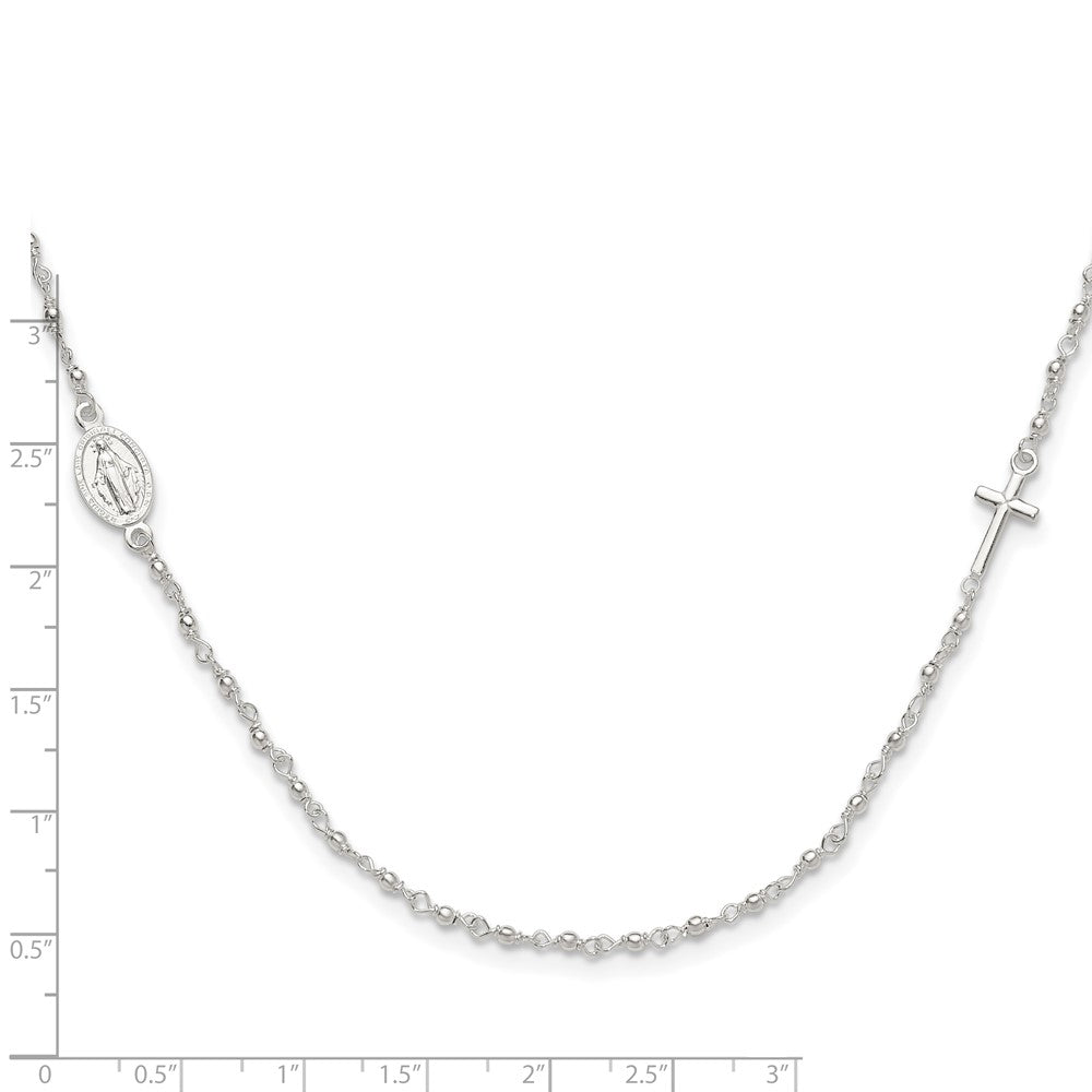 FJC Finejewelers 925 Sterling Silver Medal/Cross with 1.5in ext. Rosary Necklace 16 Inches x 7 mm
