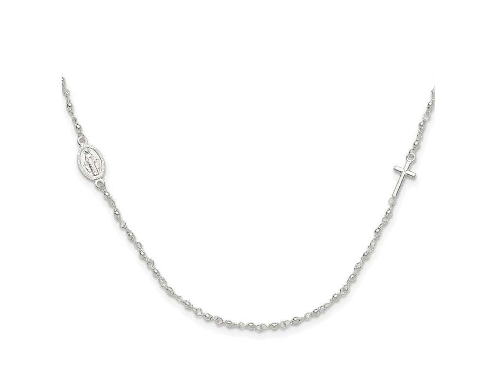 FJC Finejewelers 925 Sterling Silver Medal/Cross with 1.5in ext. Rosary Necklace 16 Inches x 7 mm