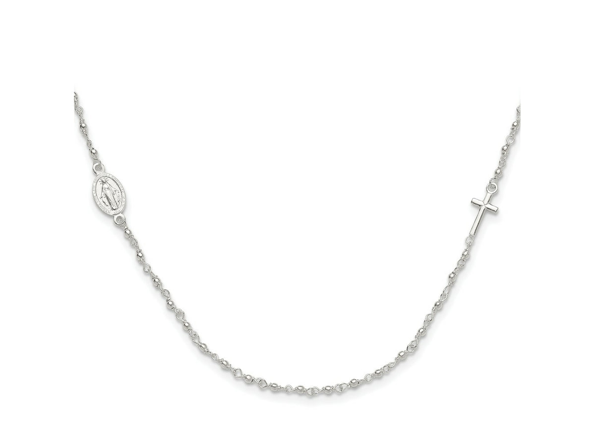 FJC Finejewelers 925 Sterling Silver Medal/Cross with 1.5in ext. Rosary Necklace 16 Inches x 7 mm