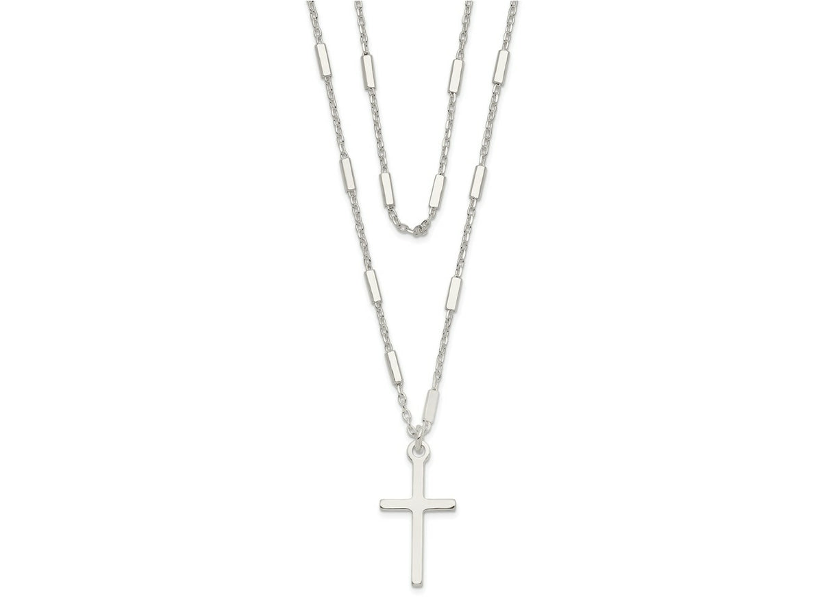FJC Finejewelers 925 Sterling Silver Fancy Cross Double Strand Necklace 16 Inches x 9 mm