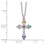 FJC Finejewelers 925 Sterling Silver  Polished Multi-color CZ Cross Necklace 18 Inches x 12 mm