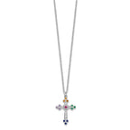 FJC Finejewelers 925 Sterling Silver  Polished Multi-color CZ Cross Necklace 18 Inches x 12 mm