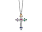 FJC Finejewelers 925 Sterling Silver  Polished Multi-color CZ Cross Necklace 18 Inches x 12 mm