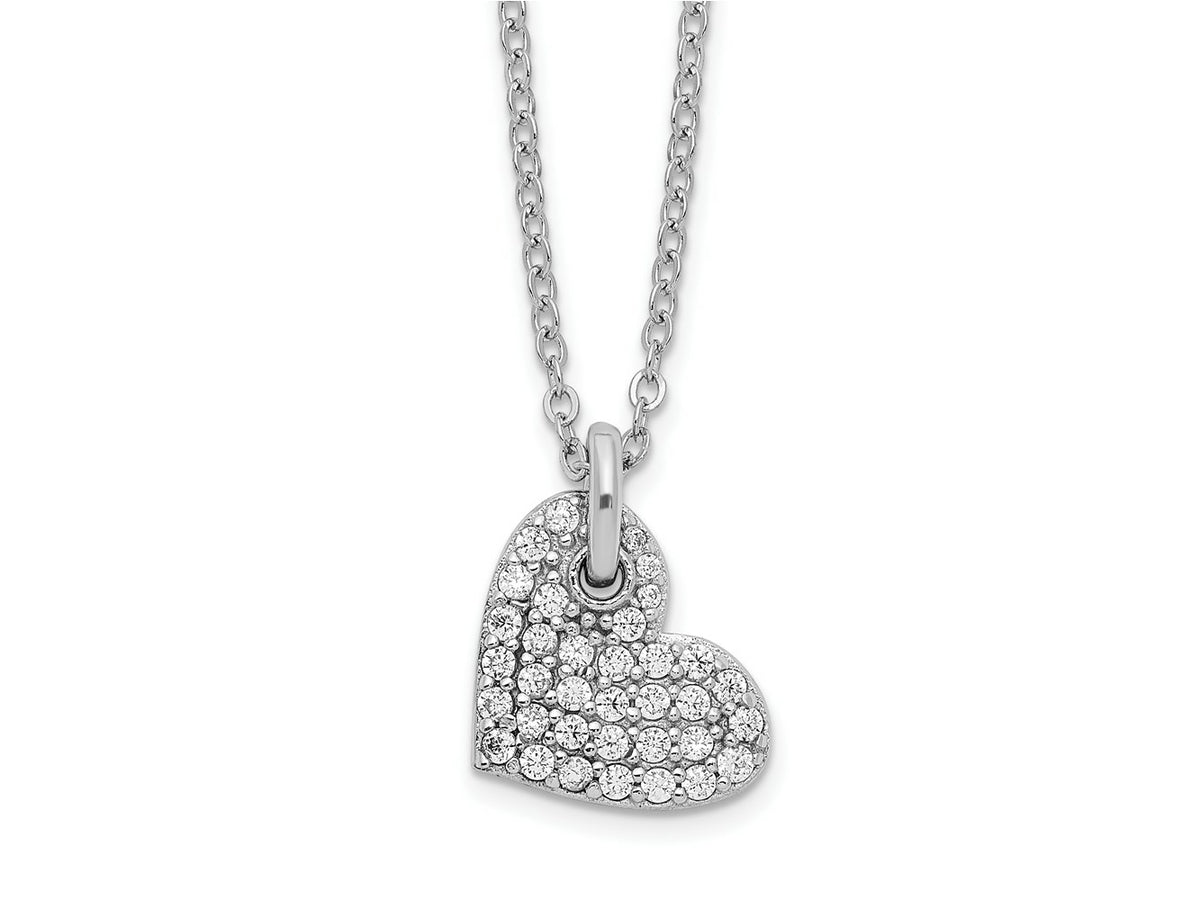 FJC Finejewelers 925 Sterling Silver Rhodium Plated Polished CZ Heart Necklace 18 Inches x 9 mm