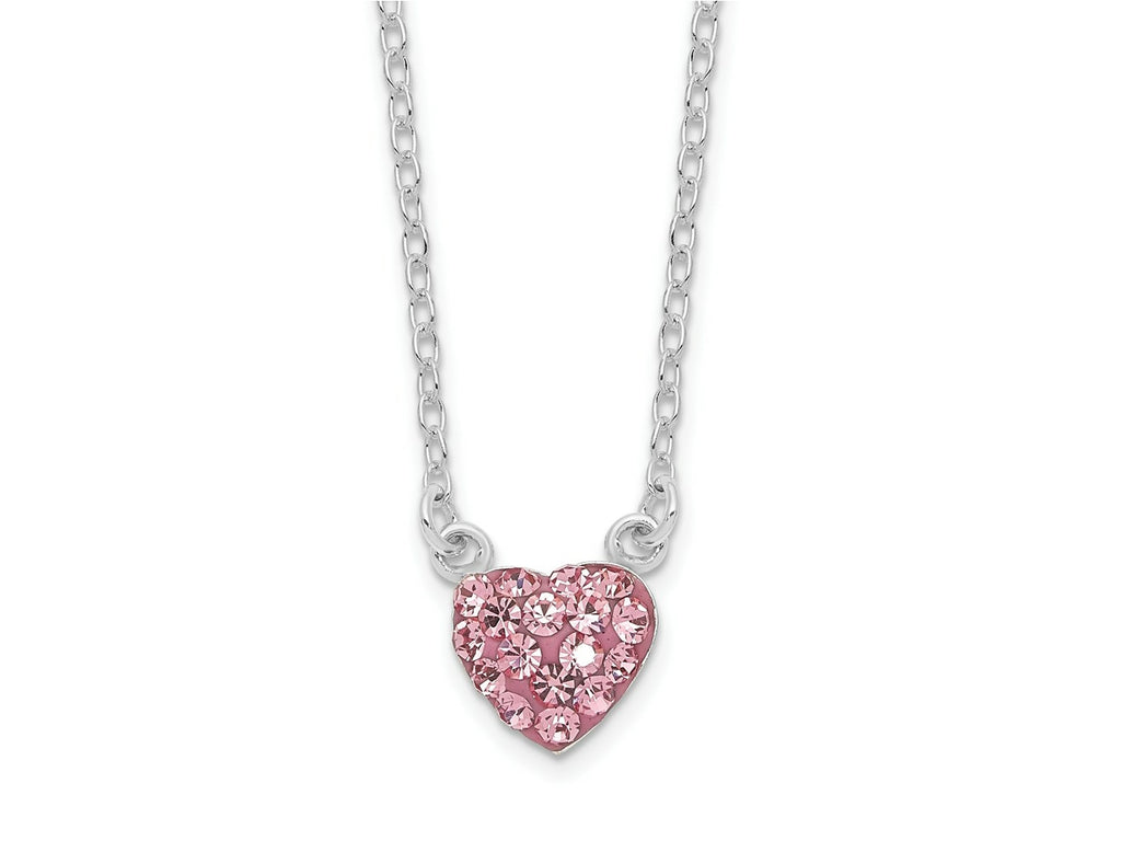 FJC Finejewelers 925 Sterling Silver Rhodium Plated Polished Pink Crystal Heart Necklace 18 Inches x 8 mm