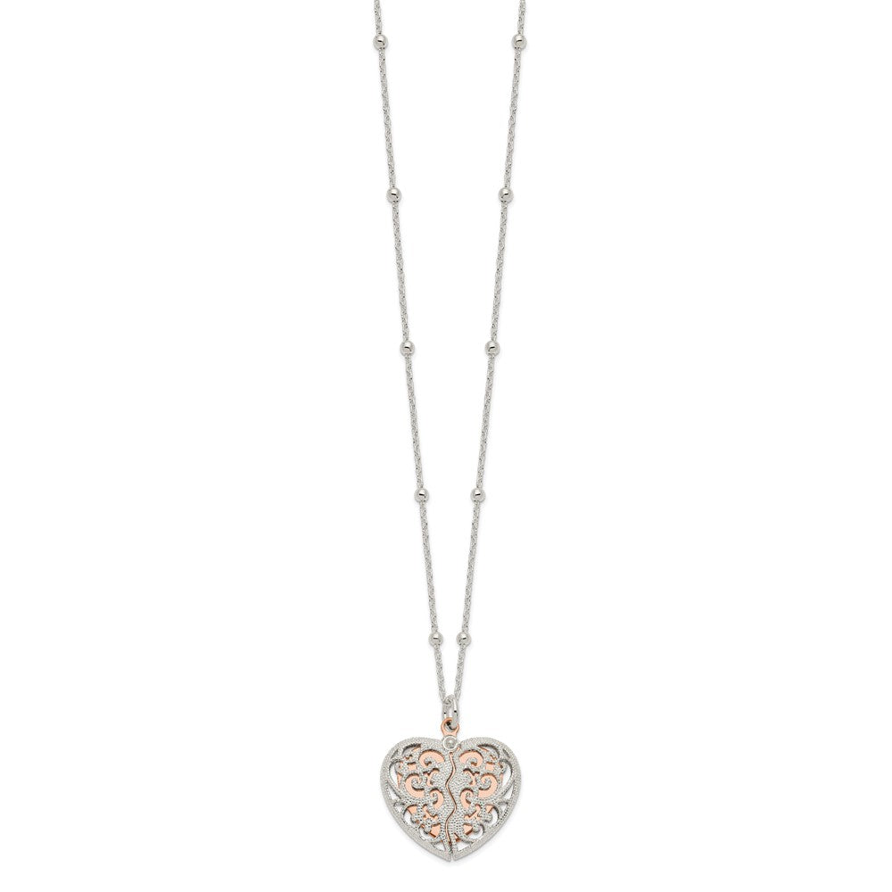 FJC Finejewelers 925 Sterling Silver and Rose-tone Polished Moveable Heart Necklace 16 Inches x 20 mm