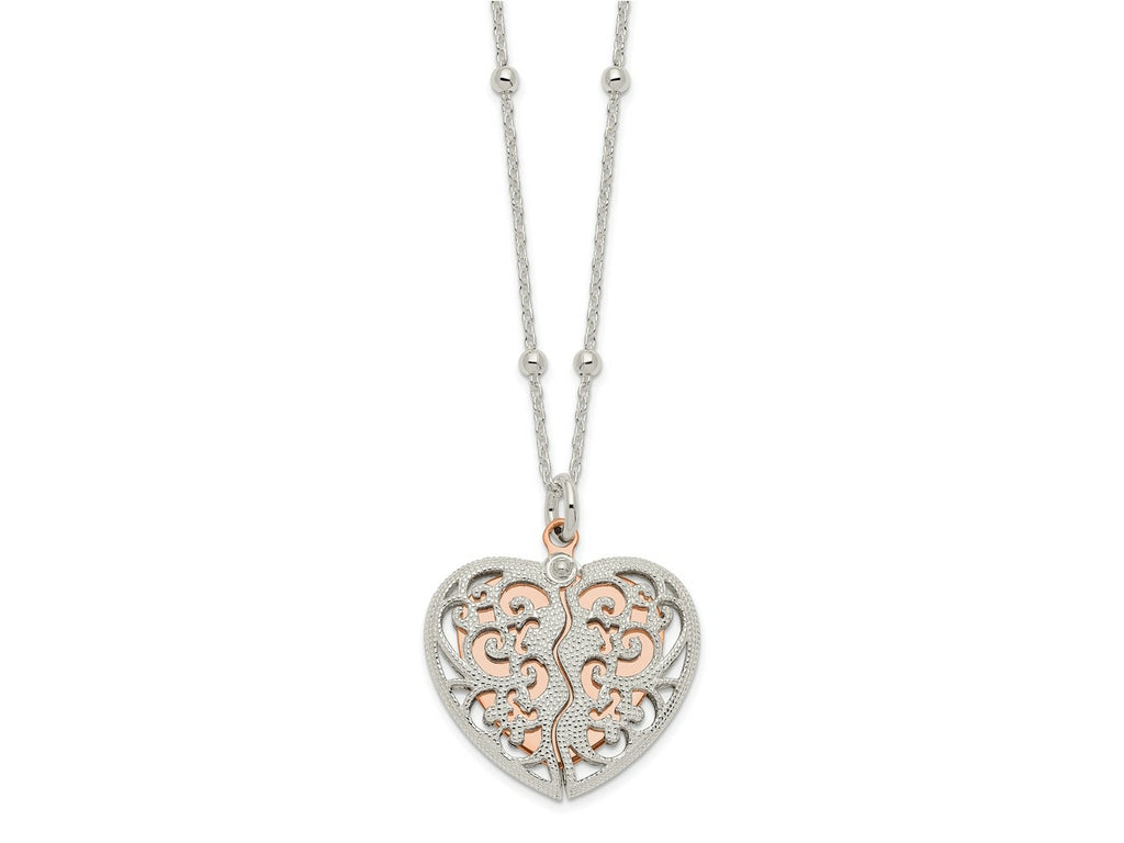 FJC Finejewelers 925 Sterling Silver and Rose-tone Polished Moveable Heart Necklace 16 Inches x 20 mm