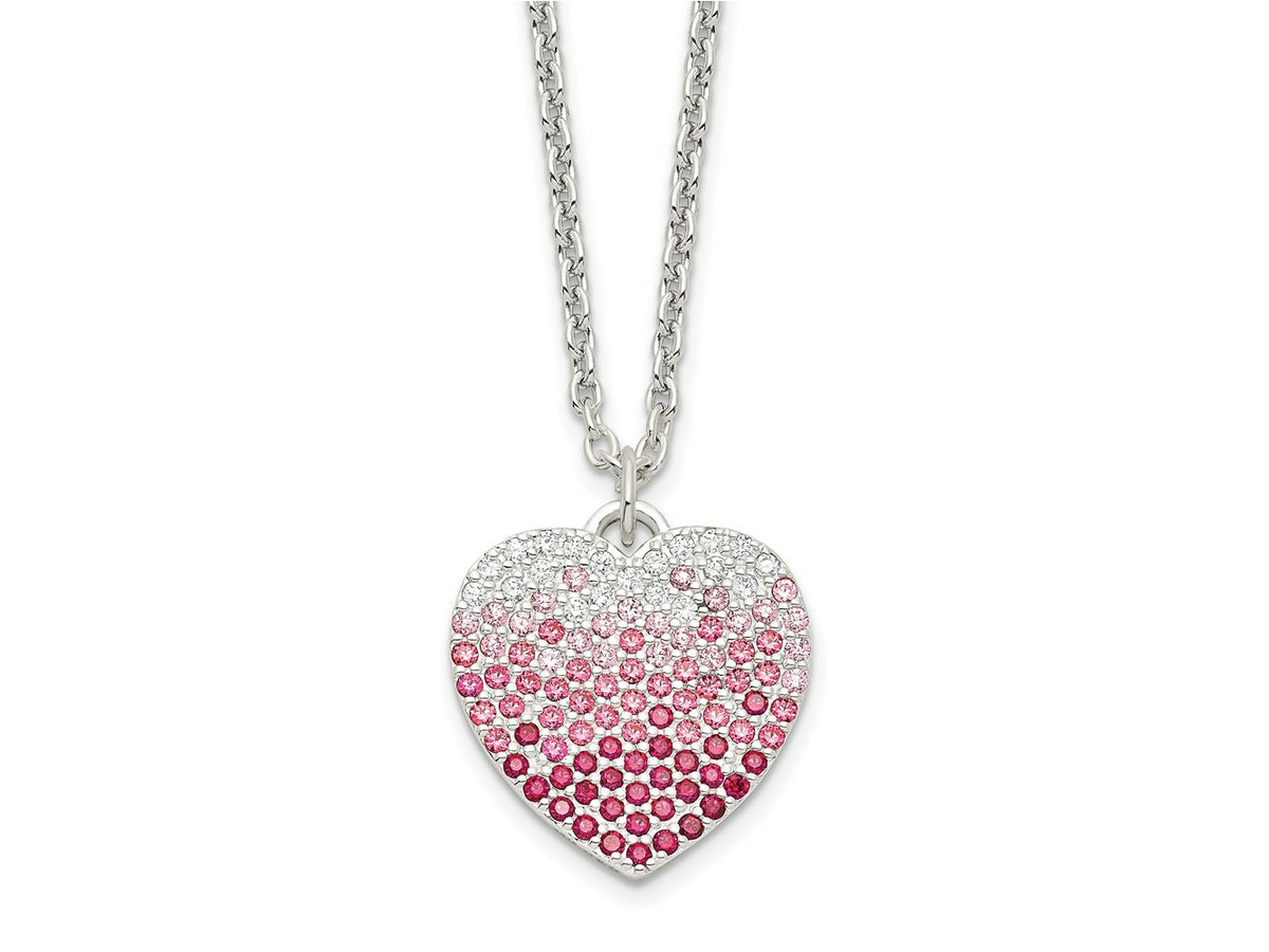 FJC Finejewelers 925 Sterling Silver 18+2in with ext. Pink, Red and Clear CZ Heart Necklace 18 Inches x 14 mm