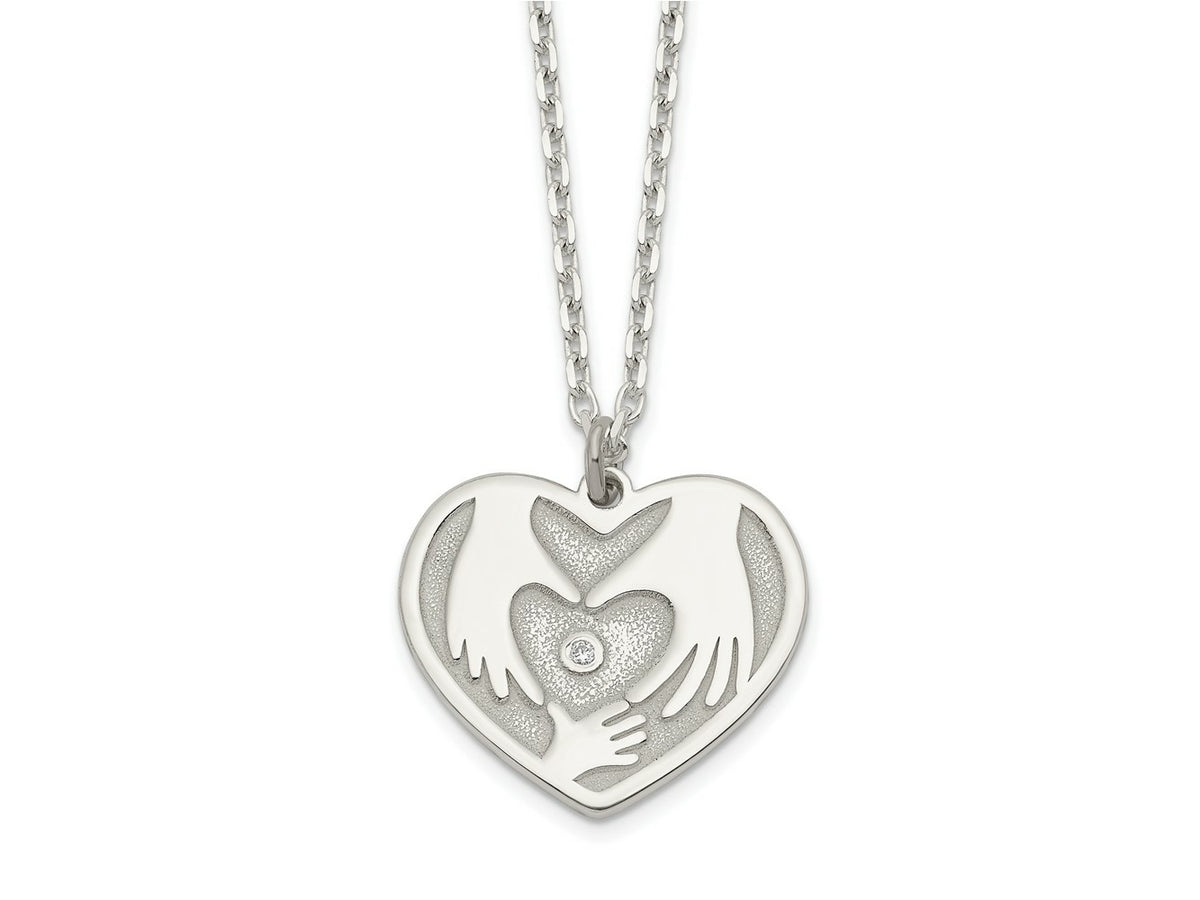 FJC Finejewelers 925 Sterling Silver CZ Hands in Heart Necklace 16 Inches x 16 mm
