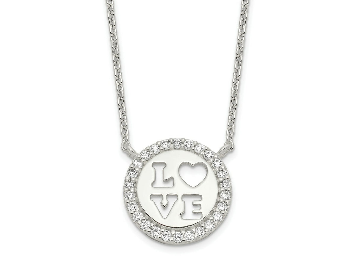 FJC Finejewelers 925 Sterling Silver Cable Polished CZ Love Necklace 18 Inches x 13 mm