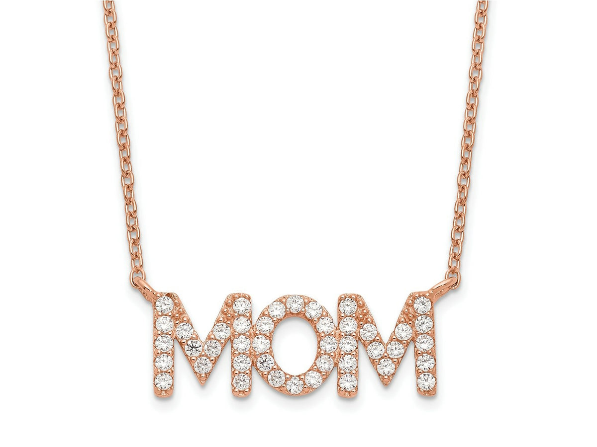 FJC Finejewelers 925 Sterling Silver Cable Polished Rose-tone CZ MOM 18in Necklace 18 Inches x 18 mm
