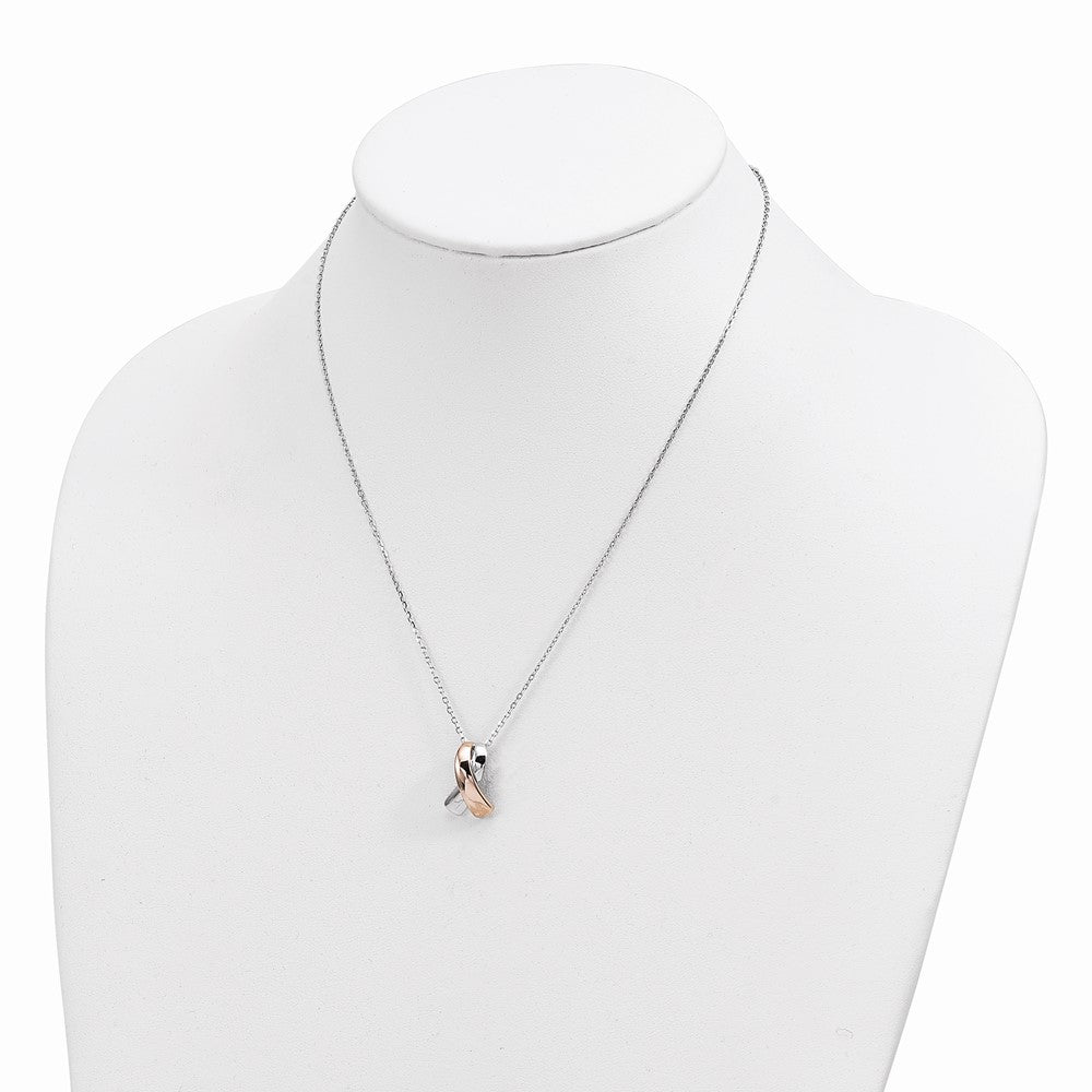 FJC Finejewelers 925 Sterling Silver Cable Rose-tone Awareness Ribbon with 2in ext. Necklace 16 Inches x 12 mm
