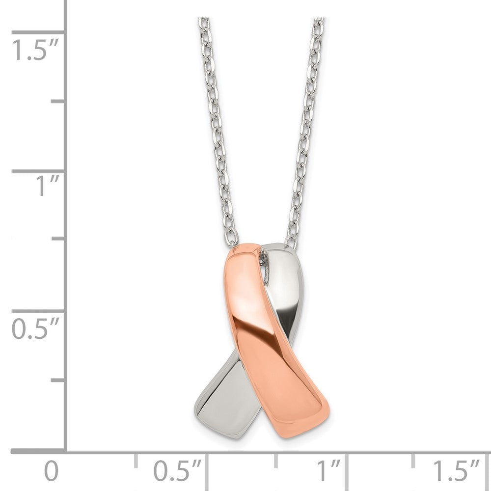 FJC Finejewelers 925 Sterling Silver Cable Rose-tone Awareness Ribbon with 2in ext. Necklace 16 Inches x 12 mm