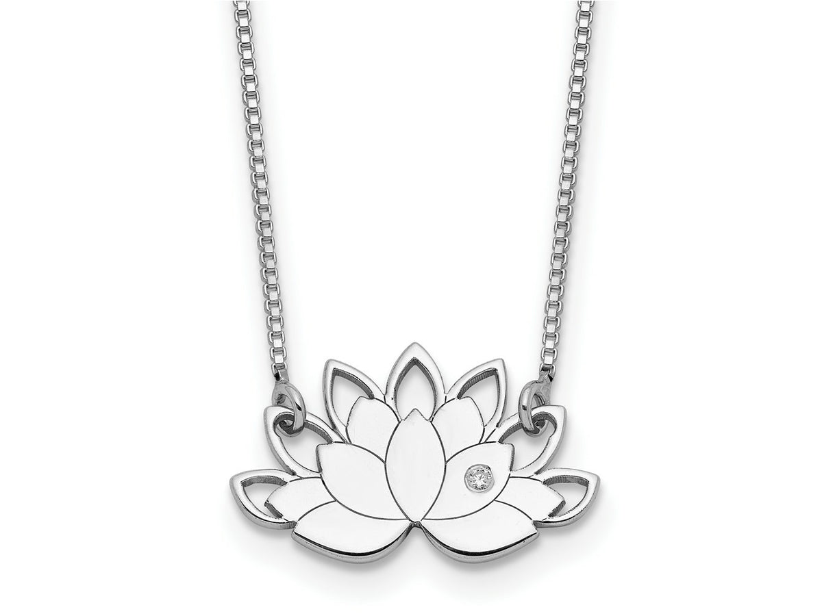 FJC Finejewelers 925 Sterling Silver Fancy Rhodium Plated CZ Lotus Flower Necklace 15 Inches x 19 mm