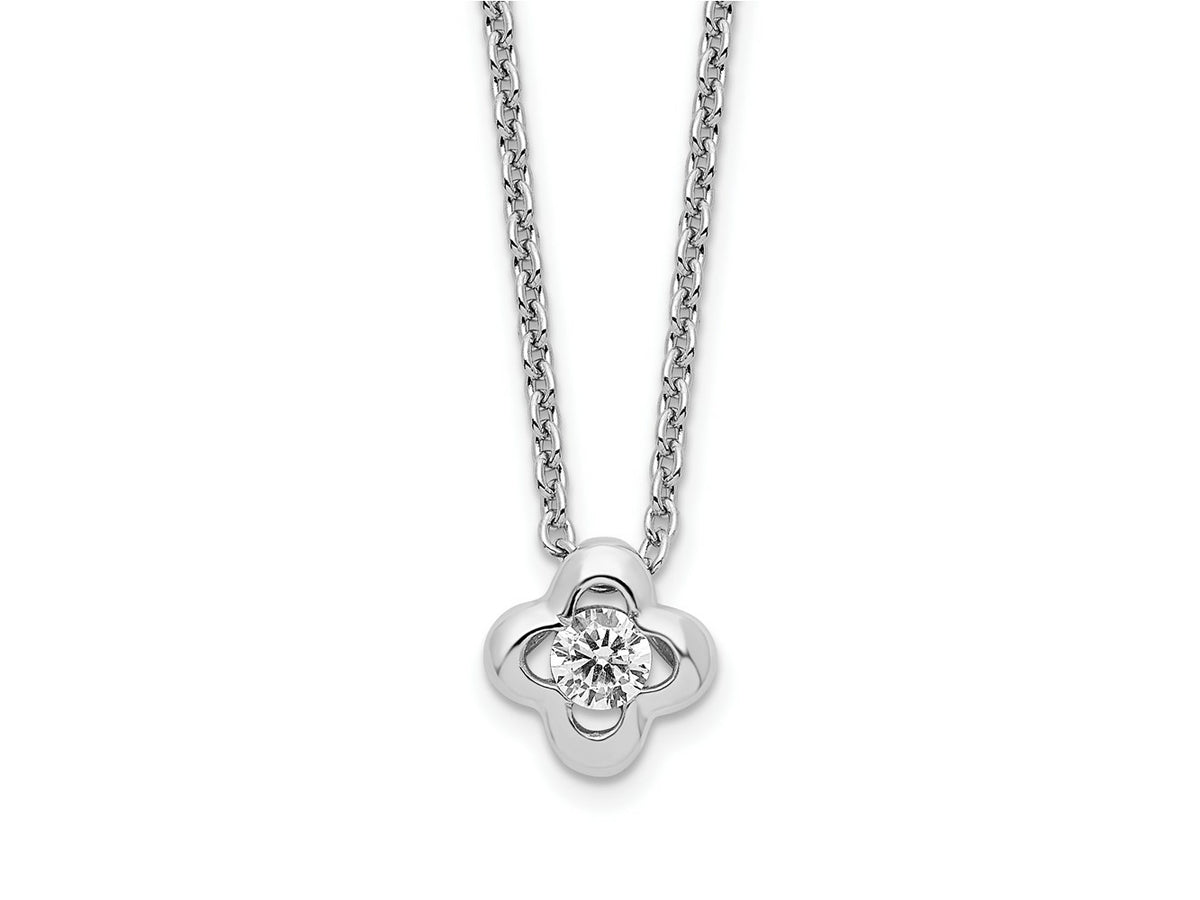 FJC Finejewelers 925 Sterling Silver Cable Rhodium Plated Polished CZ Flower Necklace 18 Inches x 7 mm