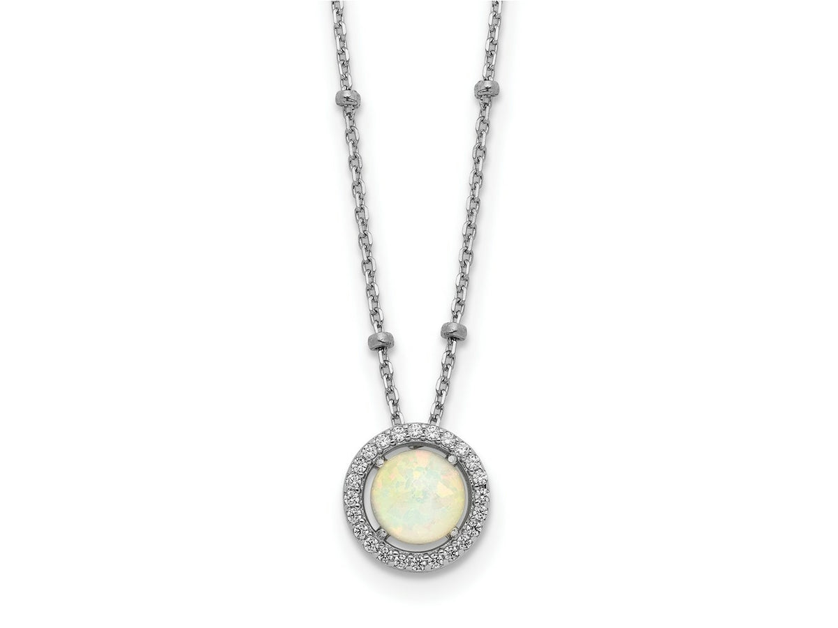 FJC Finejewelers 925 Sterling Silver Cable Created Opal CZ Beaded Necklace 16 Inches x 9 mm