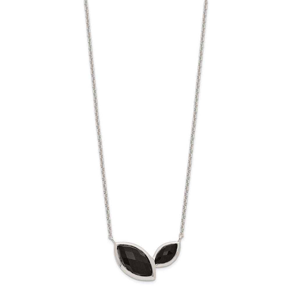 FJC Finejewelers 925 Sterling Silver Fancy Faceted Onyx Necklace 18 Inches x 18 mm