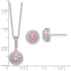 FJC Finejewelers 925 Sterling Silver Polished Rhodium Plated CZ 18in Necklace/Post Earrings Jewelry Set