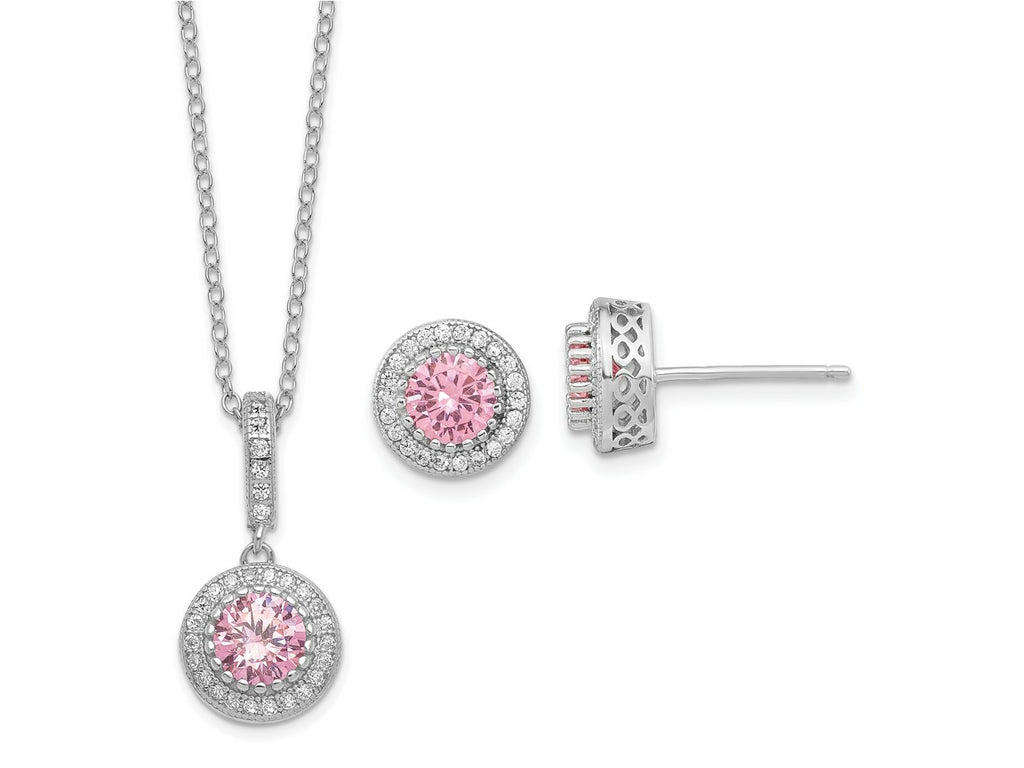 FJC Finejewelers 925 Sterling Silver Polished Rhodium Plated CZ 18in Necklace/Post Earrings Jewelry Set