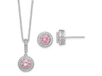 FJC Finejewelers 925 Sterling Silver Polished Rhodium Plated CZ 18in Necklace/Post Earrings Jewelry Set