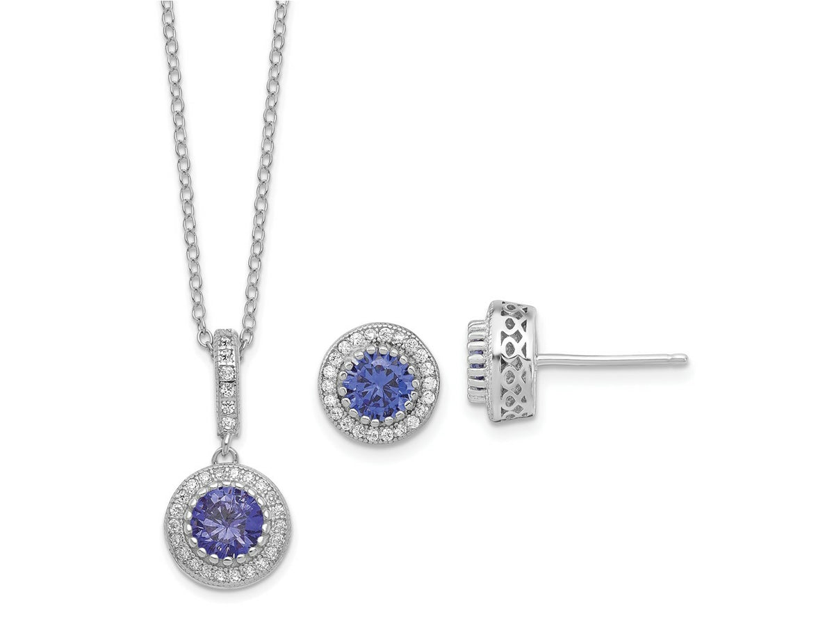 FJC Finejewelers 925 Sterling Silver Polished Rhodium Plated CZ 18in Necklace/Post Earrings Jewelry Set