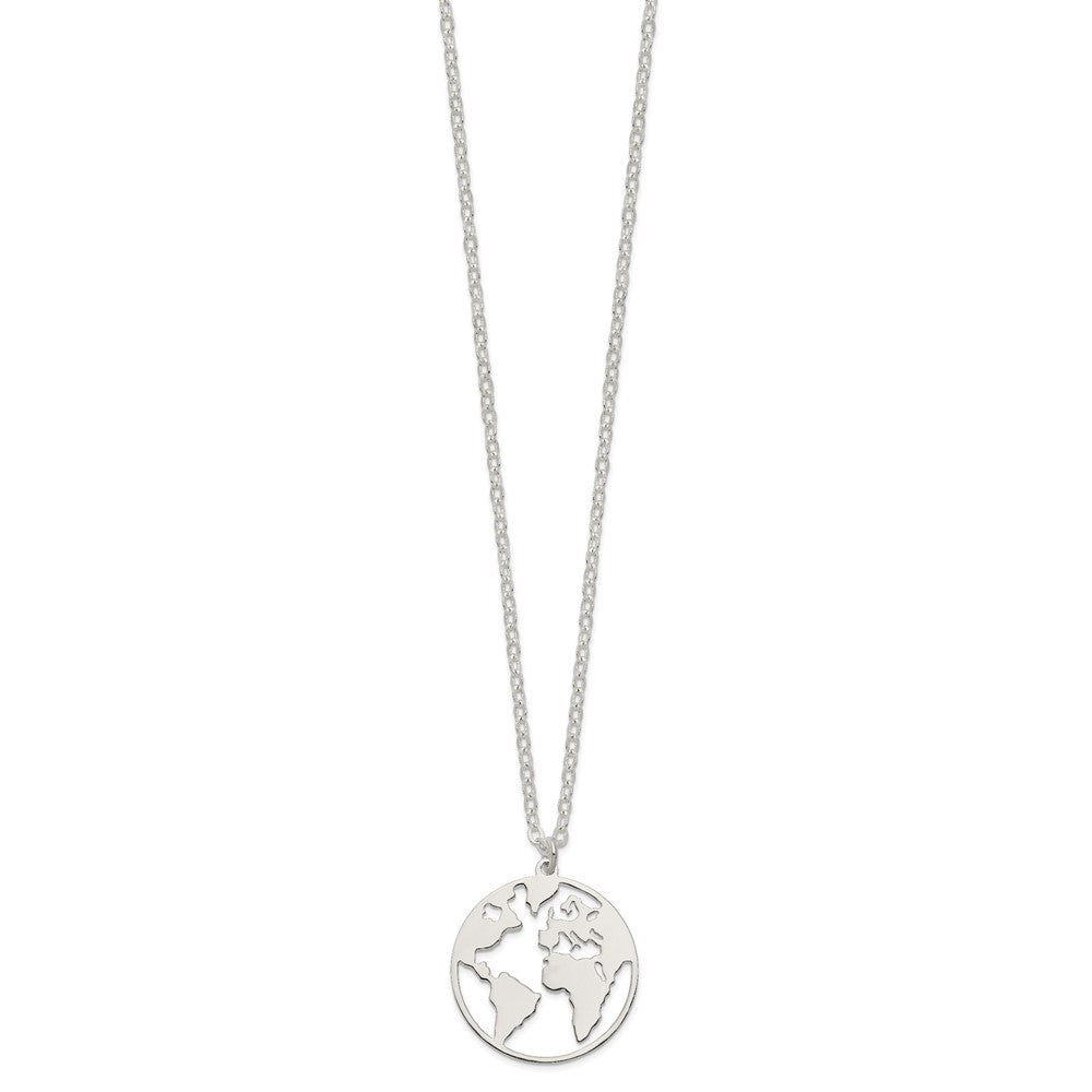 FJC Finejewelers 925 Sterling Silver Polished/Satin World with .75 in ext Necklace 17 Inches x 22 mm