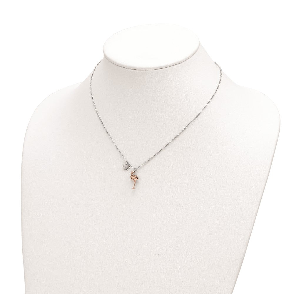 FJC Finejewelers Gold Plated Silver  Rose-tone Flamingo Heart 16.5 + 1in Necklace 16 Inches x 8 mm