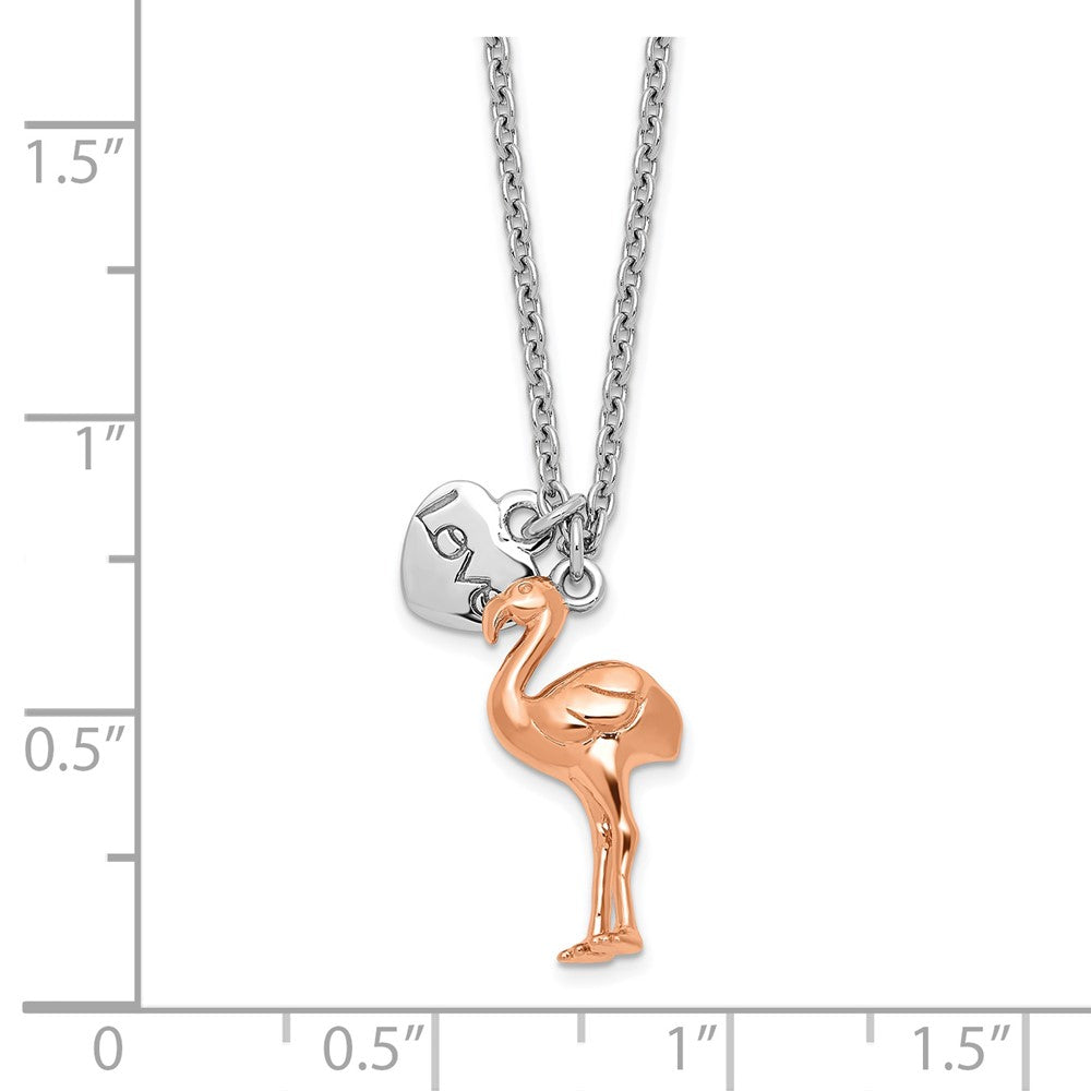 FJC Finejewelers Gold Plated Silver  Rose-tone Flamingo Heart 16.5 + 1in Necklace 16 Inches x 8 mm