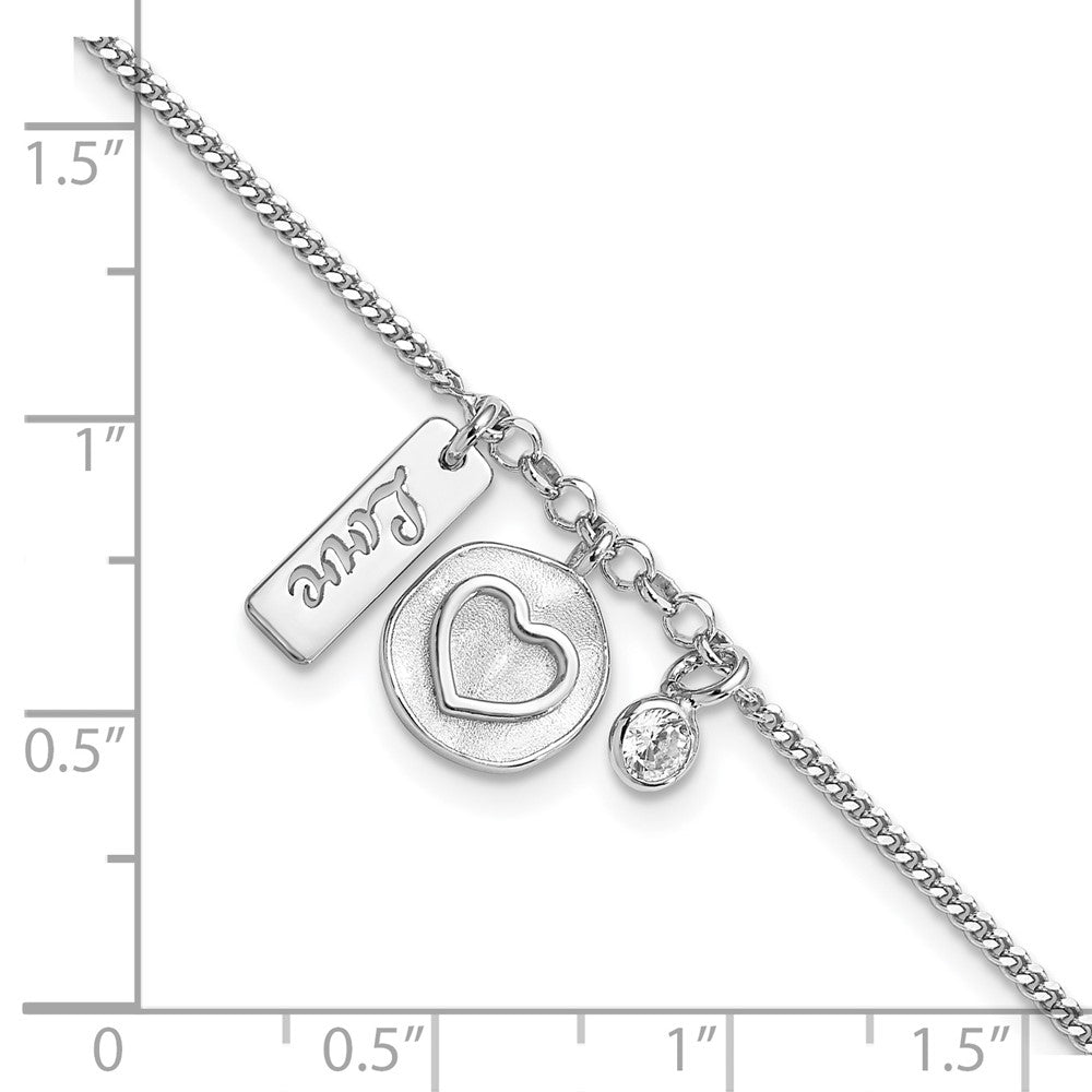 FJC Finejewelers 925 Sterling Silver  Satin Heart Love CZ with .5in Ext Bracelet 7 Inches x 9.64 mm