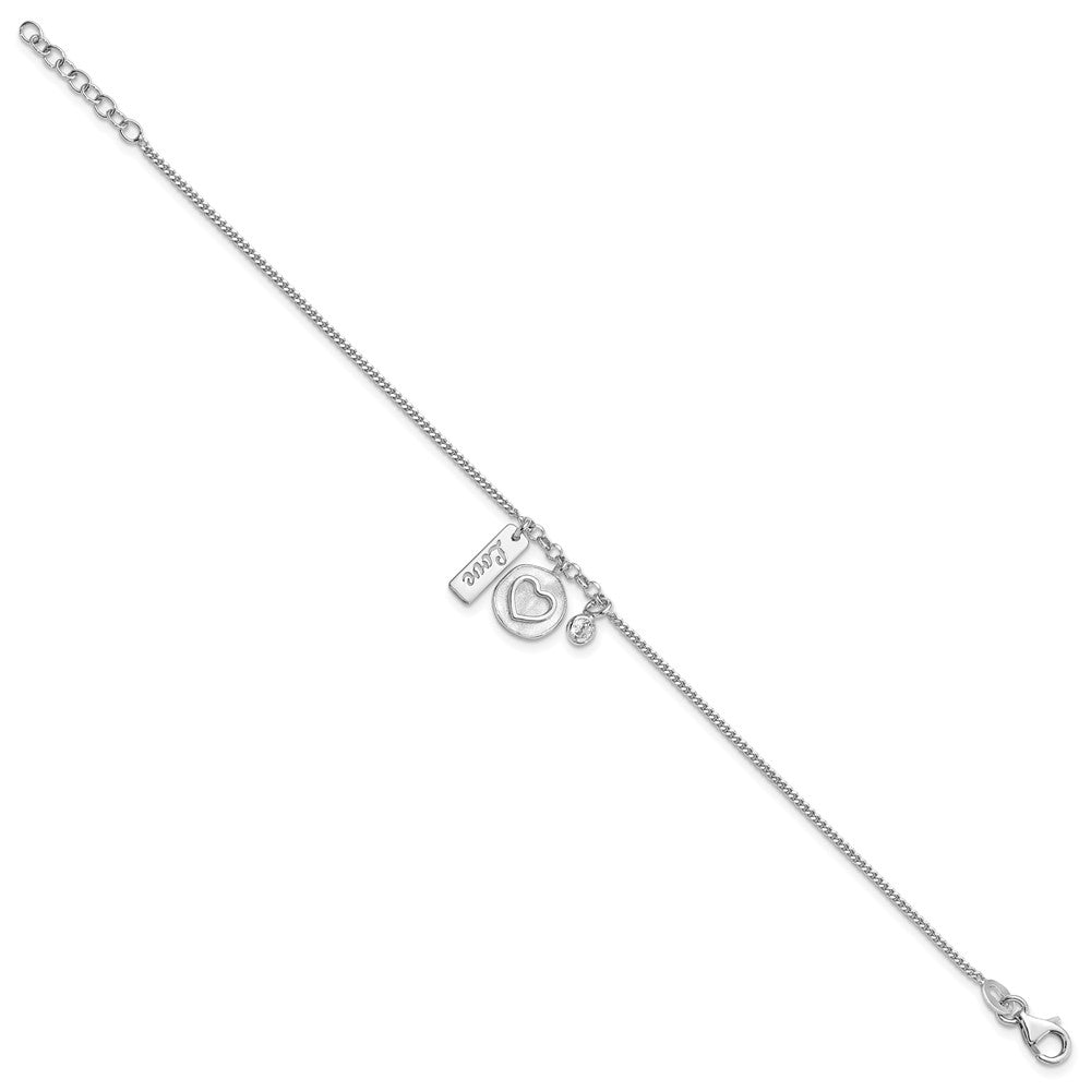FJC Finejewelers 925 Sterling Silver  Satin Heart Love CZ with .5in Ext Bracelet 7 Inches x 9.64 mm