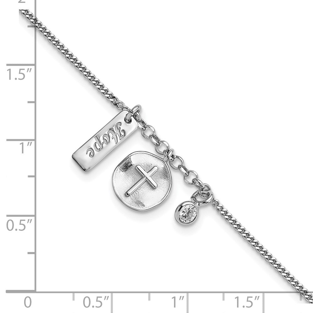 FJC Finejewelers 925 Sterling Silver Curb  Satin Cross Hope CZ with .5in Ext Bracelet 7 Inches x 9.64 mm