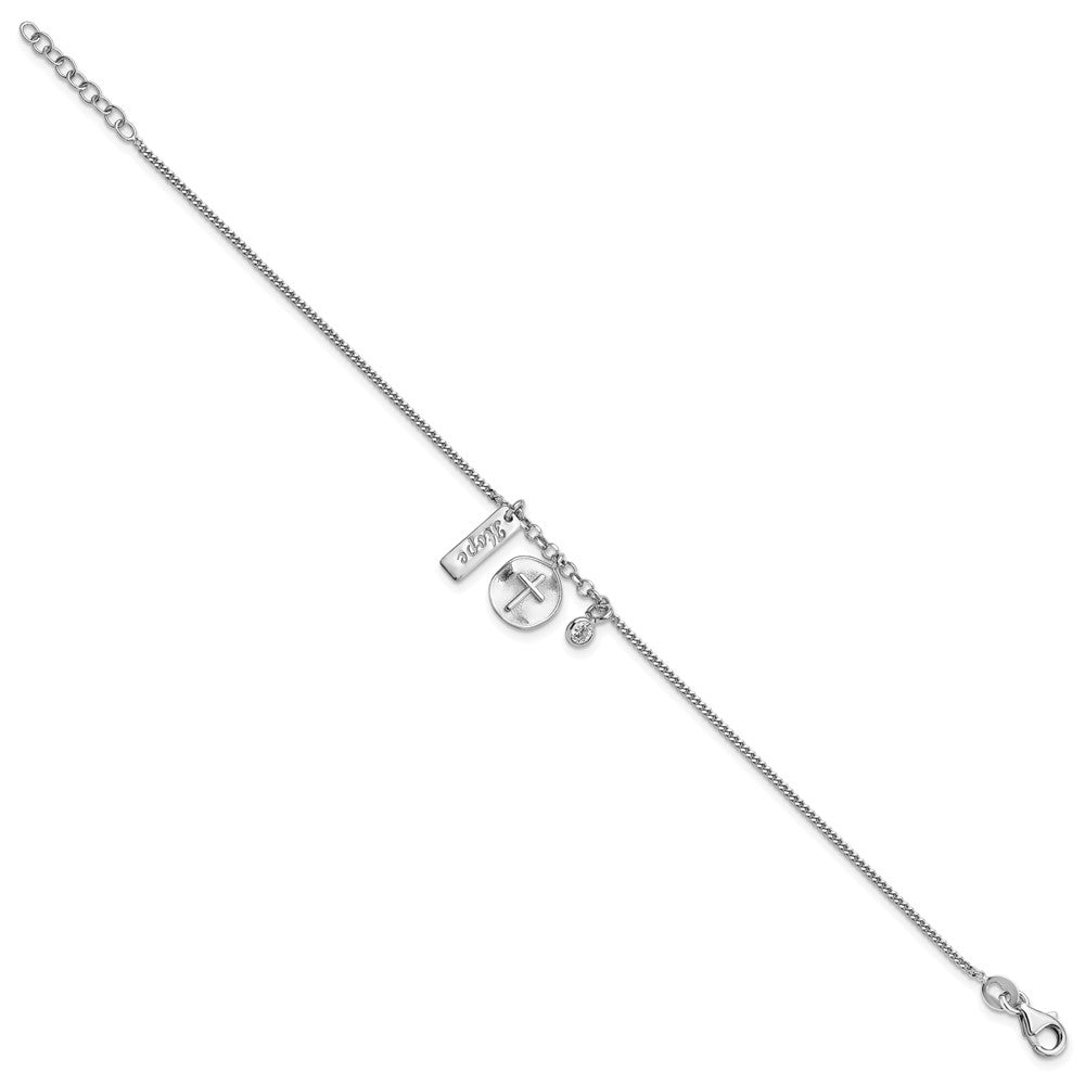 FJC Finejewelers 925 Sterling Silver Curb  Satin Cross Hope CZ with .5in Ext Bracelet 7 Inches x 9.64 mm