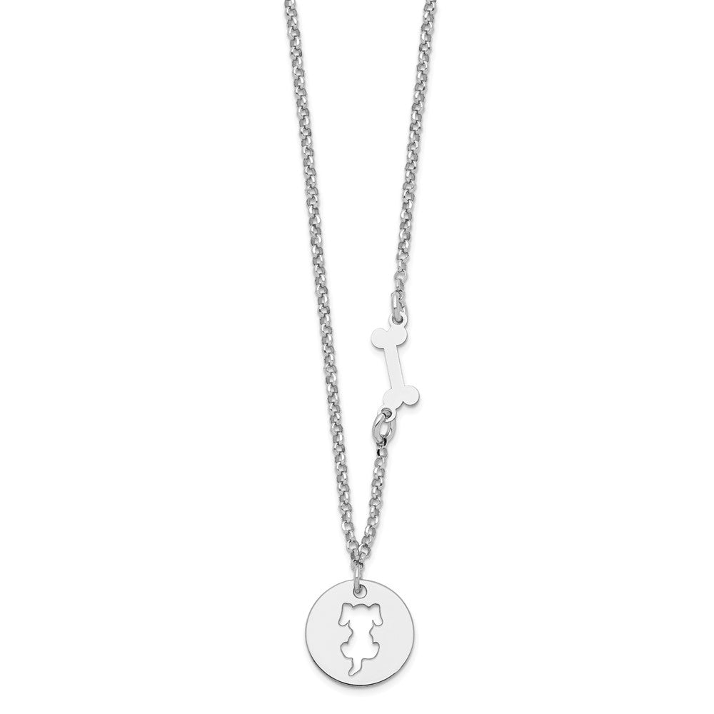 FJC Finejewelers 925 Sterling Silver  Puppy and Bone with 1 in Ext Necklace 16 Inches x 12 mm