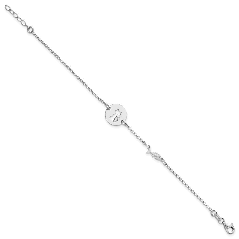 FJC Finejewelers 925 Sterling Silver Bracelets with Station  Kitty and Fish with .5 in Ext Bracelet 7 Inches x 12.95 mm