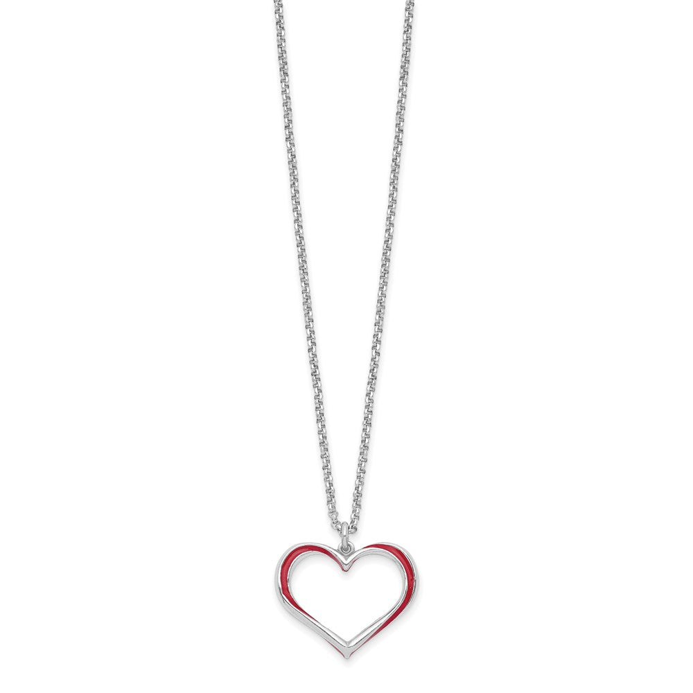 FJC Finejewelers 925 Sterling Silver Cable  Red Enamel Heart with 1 in Ext Necklace 17 Inches x 17 mm